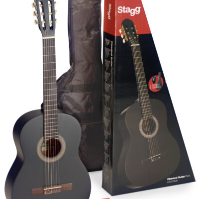 Kit de Guitarra Clásica 4/4 39″ Negra con Afinador y Funda Stagg