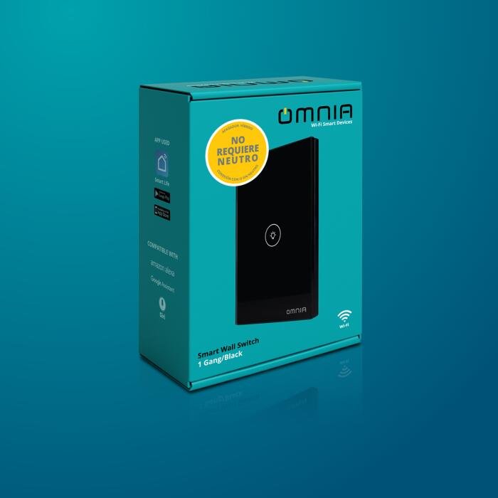 Apagador Inteligente HÍBRIDO WiFi/RF 1 Vía Negro