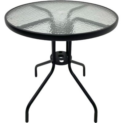 Mesa Redonda Tokoa 80×70 cm Negra con Vidrio Templado