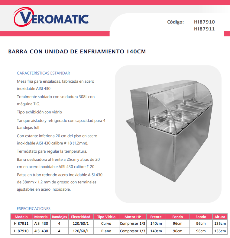 Barra Veromatic Vidrio Curvo 4 Bandejas 120v - Image 3