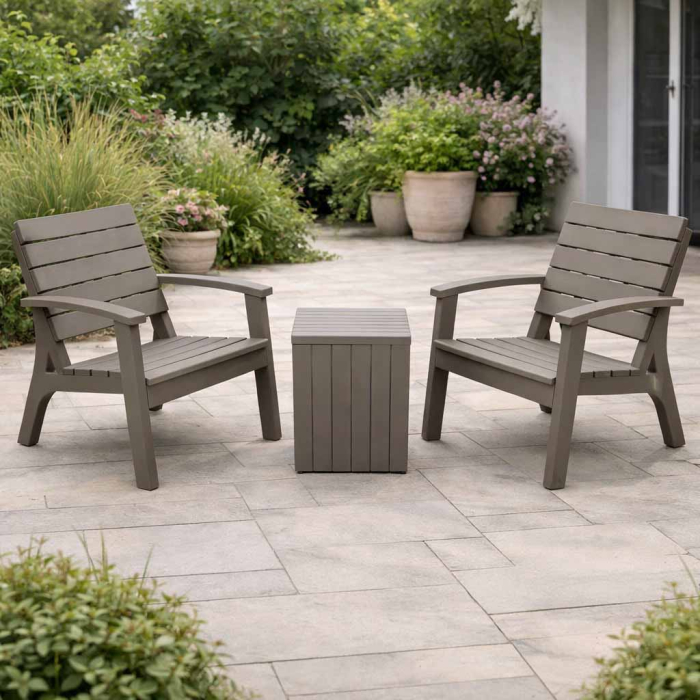 2 SILLAS+MESA PLASTICA MARRON CHOCOTERRA - Imagen 4