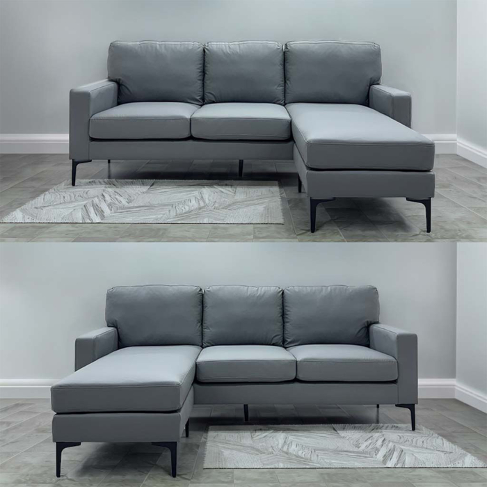 SOFA EN L CUERO SINTETICO GRIS - Imagen 6