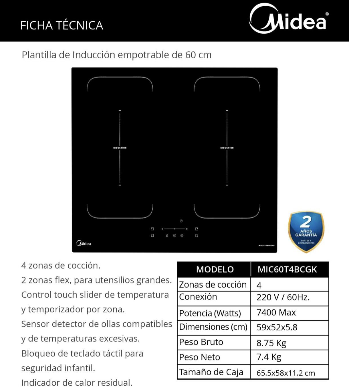 Plantilla Midea MIC60T4BCGK Inducción Empotrable 60cm - Imagen 2